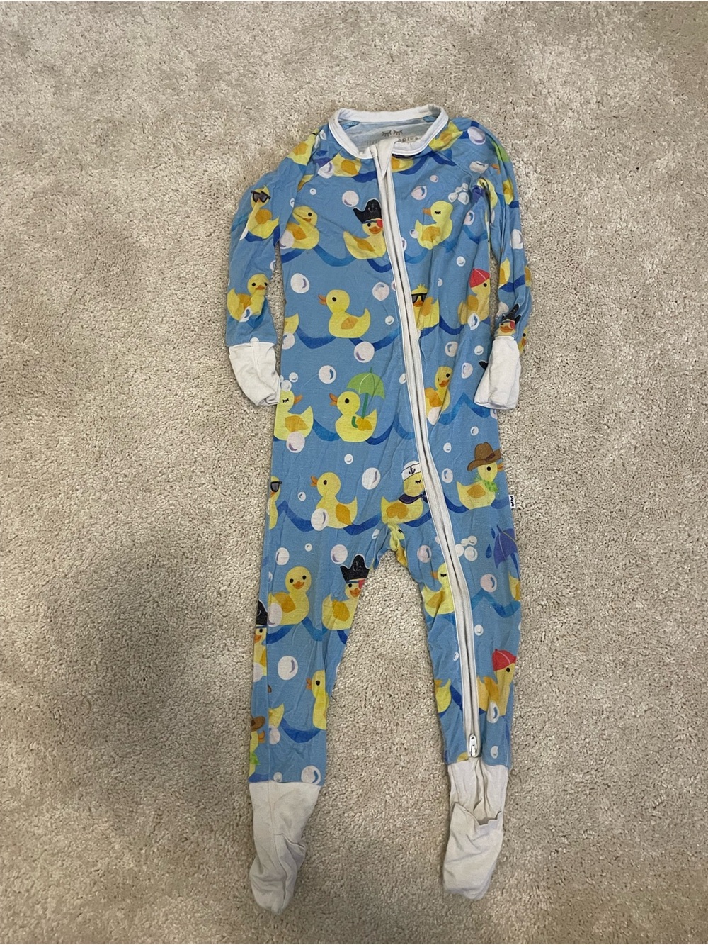 Little Sleepies Blue Duck Print One-Piece Footed Pajamas for Kids